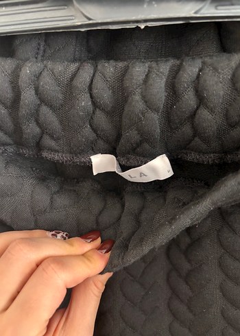 Kadın Siyah Örgü Desenli Kısa Sweatshirt etek takım - Görsel 4