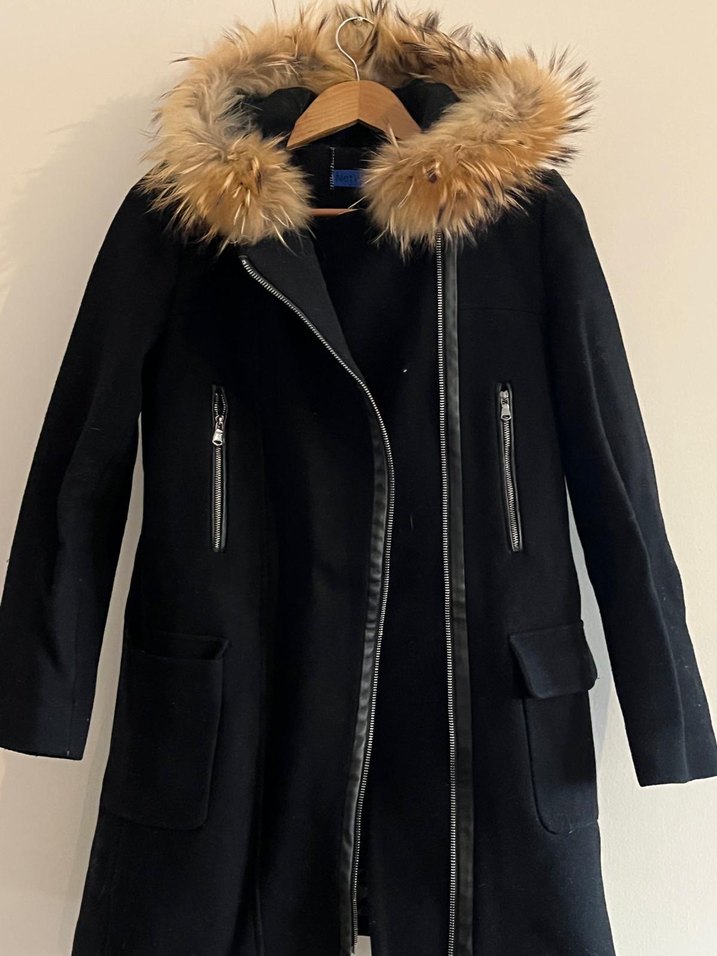 Kadın Siyah Kürklü Midi Kaban - Görsel 3