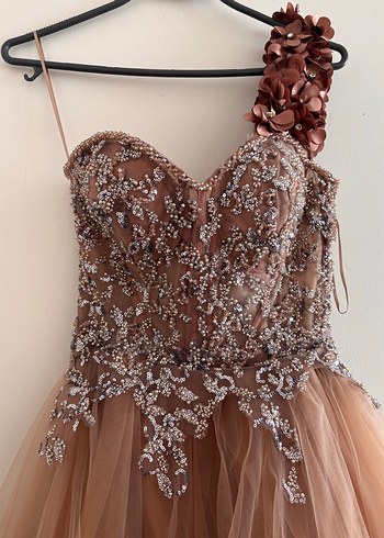 Bej Uzun kabarık Abiye Elbise - Görsel 4