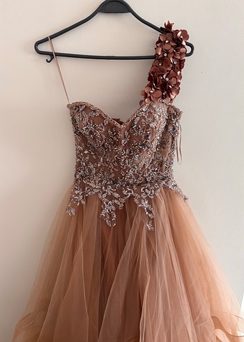 Bej Uzun kabarık Abiye Elbise - Görsel 3