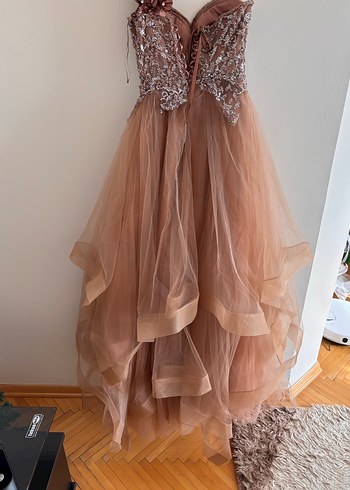 Bej Uzun kabarık Abiye Elbise - Görsel 6