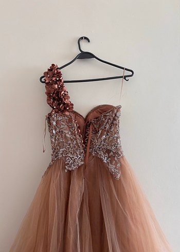 Bej Uzun kabarık Abiye Elbise - Görsel 5