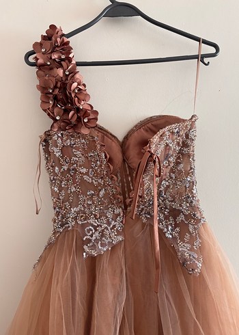 Bej Uzun kabarık Abiye Elbise - Görsel 7