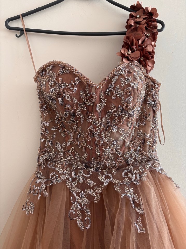 Bej Uzun kabarık Abiye Elbise - Görsel 4