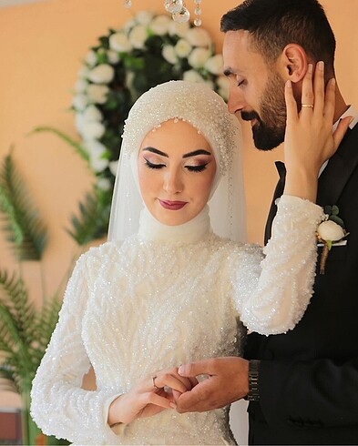 FULL BONCUK İŞLEME EL EMEĞİ TESETTÜR GELİNLİK