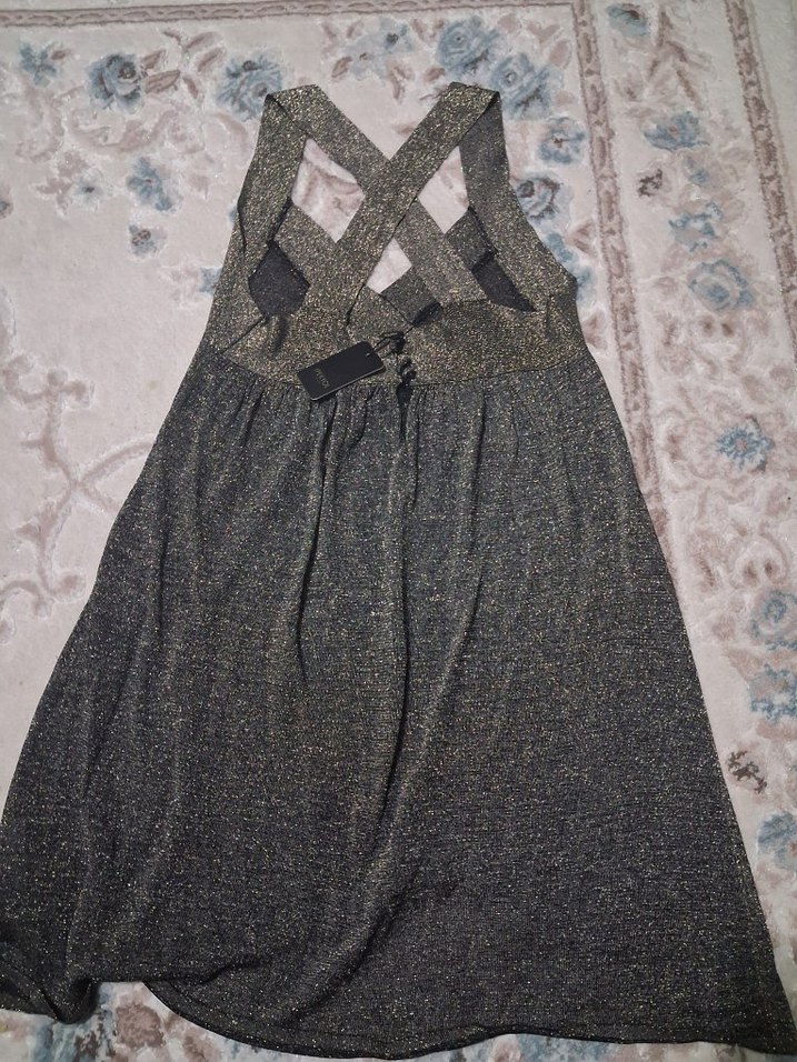 Gri V Yaka Mini Abiye Elbise - Görsel 5