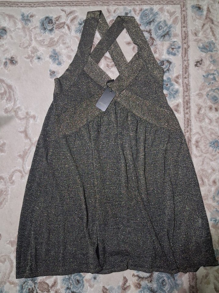 Gri V Yaka Mini Abiye Elbise - Görsel 3