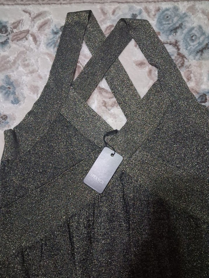 Gri V Yaka Mini Abiye Elbise - Görsel 4