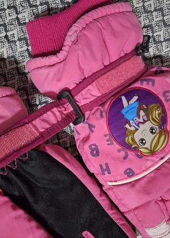 Kız Çocukları İçin Renkli Baskılı Pembe Kar Eldiveni - Görsel 4