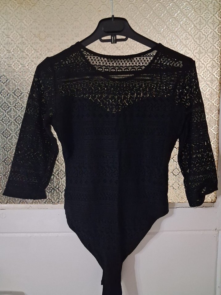 Dantel Detaylı Siyah Kadın Body - Görsel 2