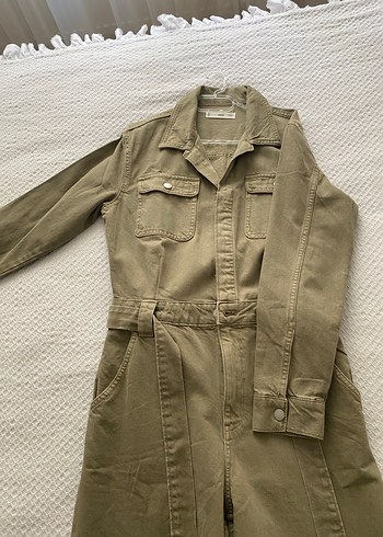 Kadın hali Kemerli Keten mango Tulum - Görsel 5