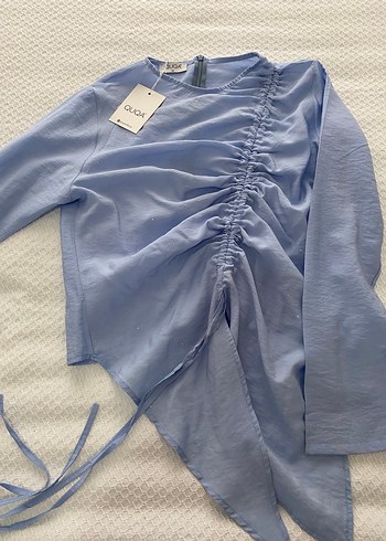 Mavi tesettür takım simli kumaş - Görsel 3