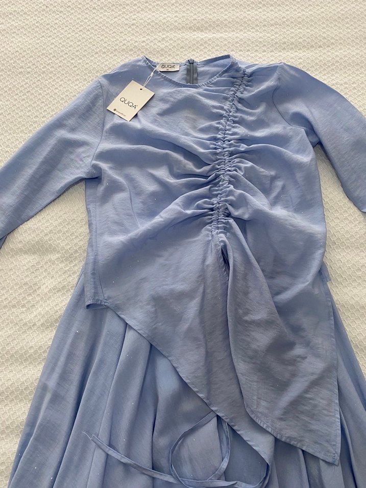 Mavi tesettür takım simli kumaş - Görsel 4