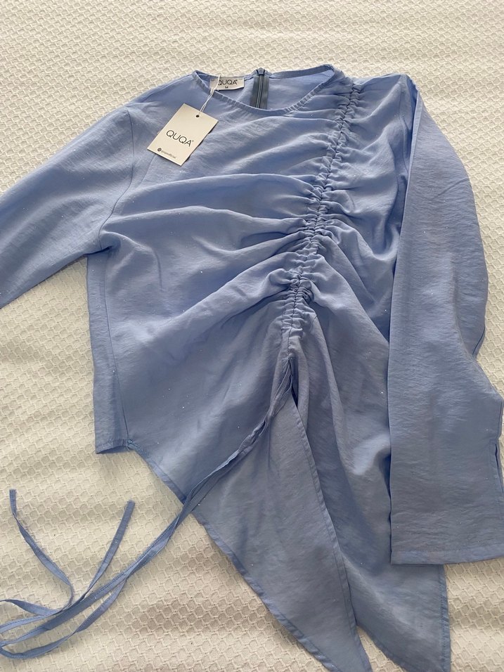 Mavi tesettür takım simli kumaş - Görsel 3