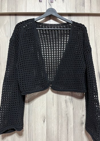 Siyah Örgü Kadın Hırka Midi Boy