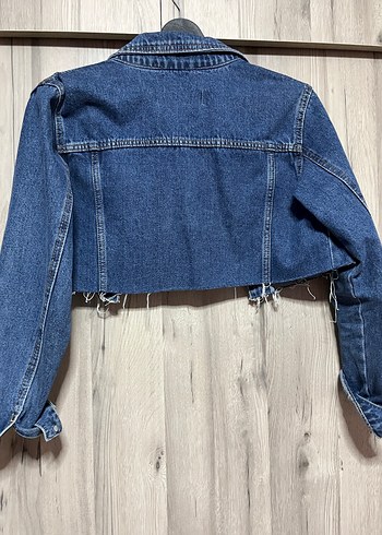 Pink Step Düğmeli Mavi Mini Denim Ceket