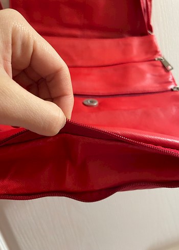 Kırmızı 100% deri Fermuarlı Kadın Çanta - Görsel 7
