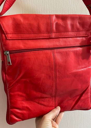 Kırmızı 100% deri Fermuarlı Kadın Çanta - Görsel 5