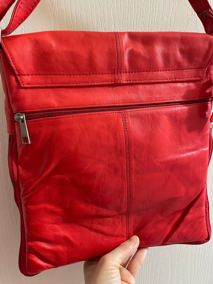 Kırmızı 100% deri Fermuarlı Kadın Çanta - Görsel 5