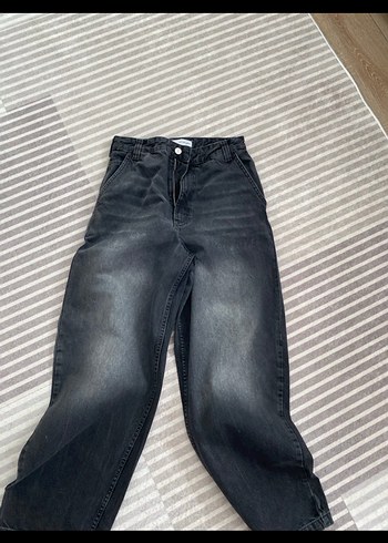 xs Beden siyah Renk Gri Bol Kesim Midi Kot Pantolon