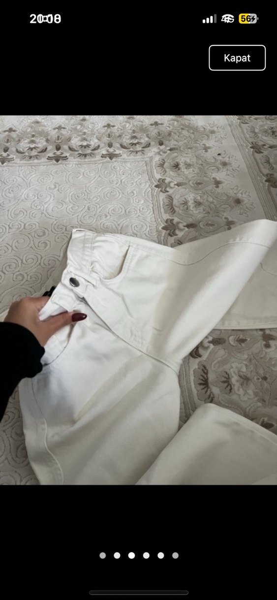 Beyaz Kemerli Pamuklu Kadın Pantolon - Görsel 2