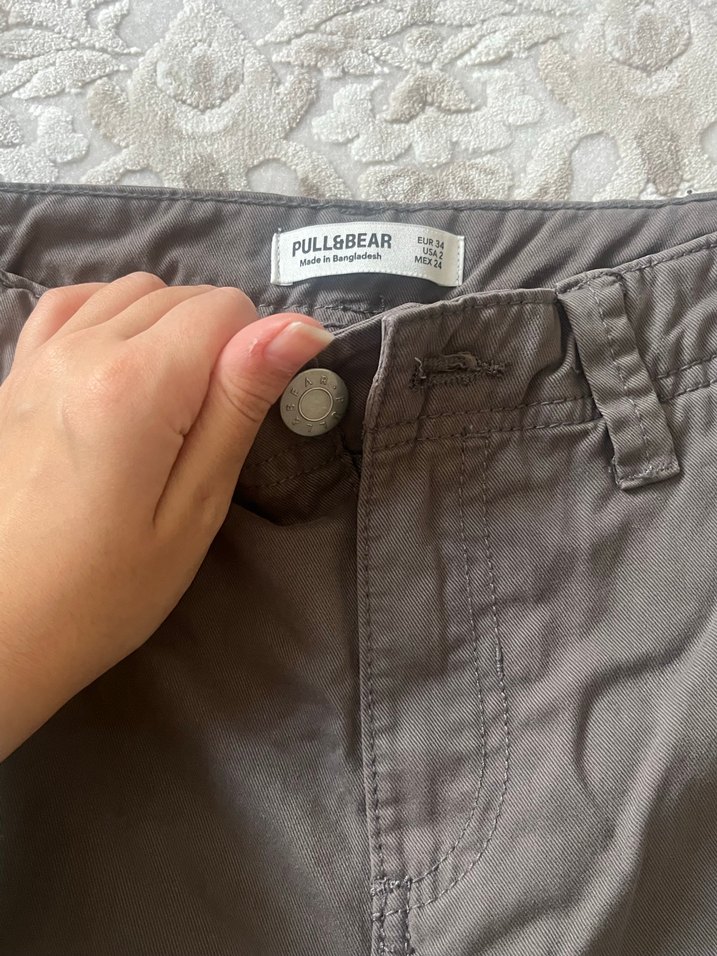 Düğmeli Kahverengi Rahat Kesim Keten Erkek Pantolon - Görsel 3