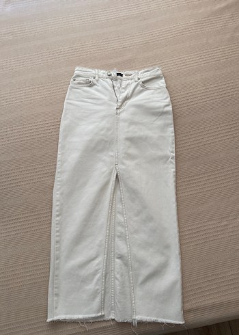 Beyaz Uzun Denim Etek