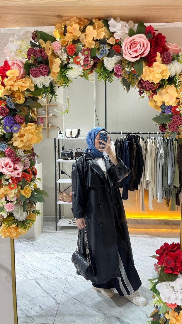 Siyah Deri Uzun Trençkot - Görsel 3