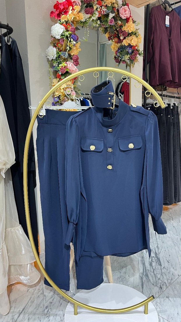 Kadın Lacivert Pilili Kumaş Pantolon - Görsel 2