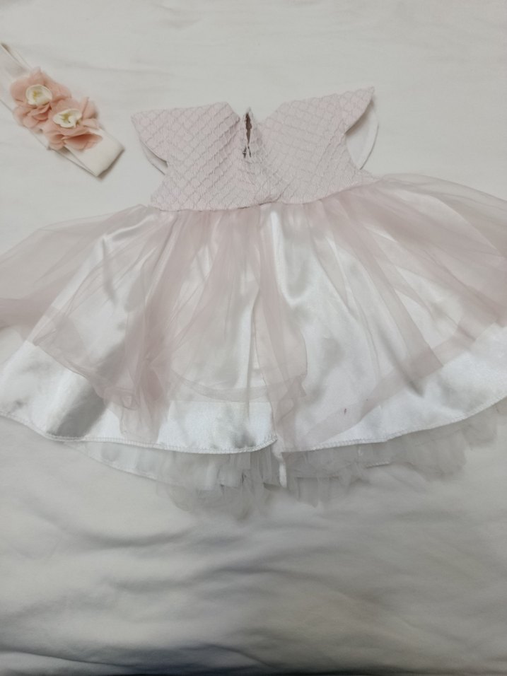 Pembe Nakışlı Kız Bebek Elbisesi ve Saç Bandı - Görsel 2