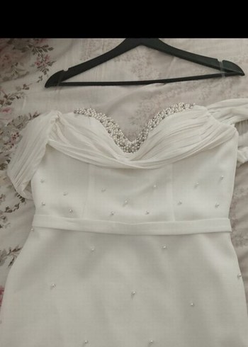 Beyaz  midi boy nikah elbisesi - Görsel 5