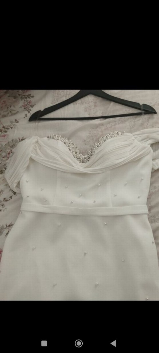 Beyaz  midi boy nikah elbisesi - Görsel 5