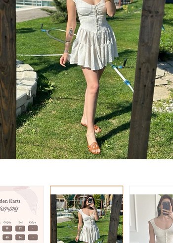 Bej Keten Nakışlı Mini Bohem Elbise - Görsel 2