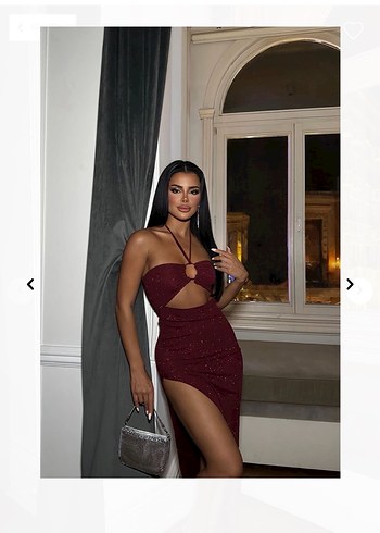 Bordo ışıltılı Uzun Saten Elbise - Görsel 2