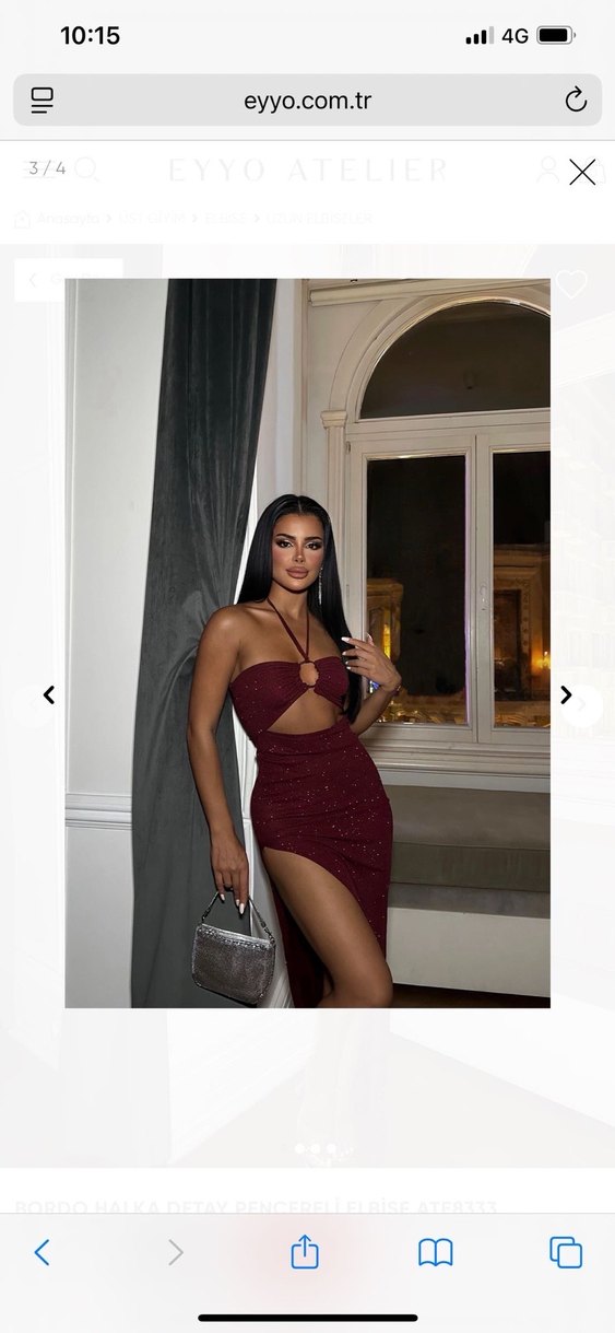 Bordo ışıltılı Uzun Saten Elbise - Görsel 2