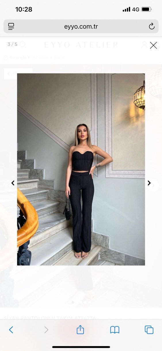 Çizgili Siyah Straplez Kadın Takım - Görsel 3