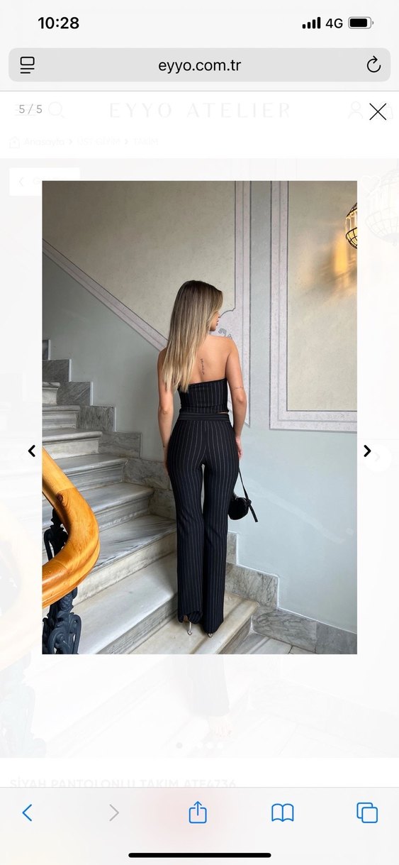 Çizgili Siyah Straplez Kadın Takım - Görsel 4