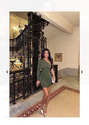 Asimetrik Tek Kollu Haki Mini Elbise - Görsel 3