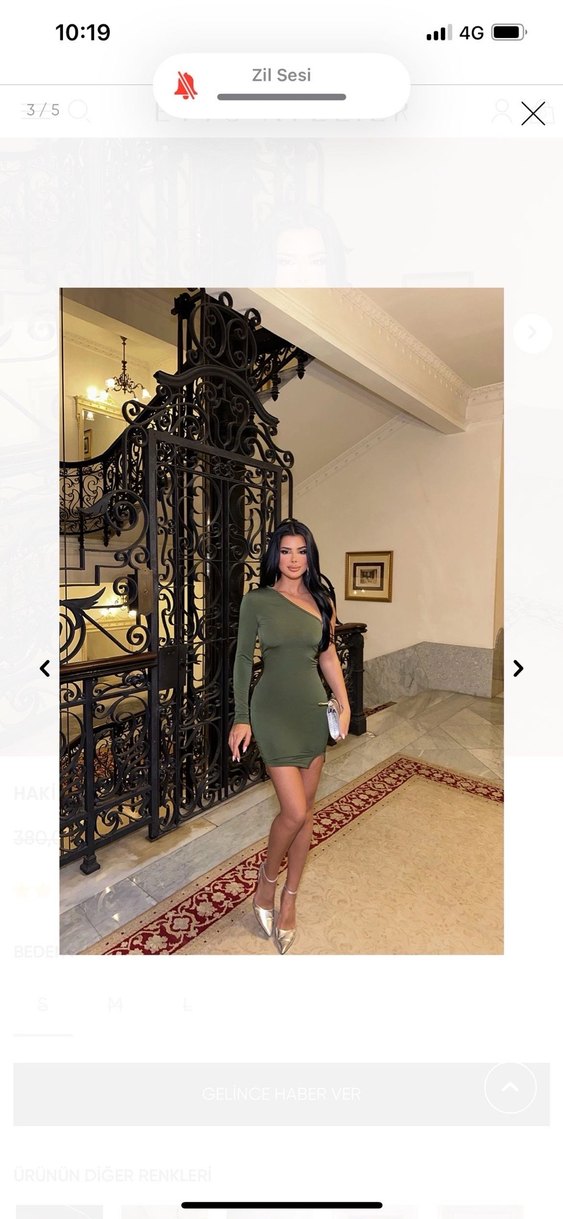 Asimetrik Tek Kollu Haki Mini Elbise - Görsel 3