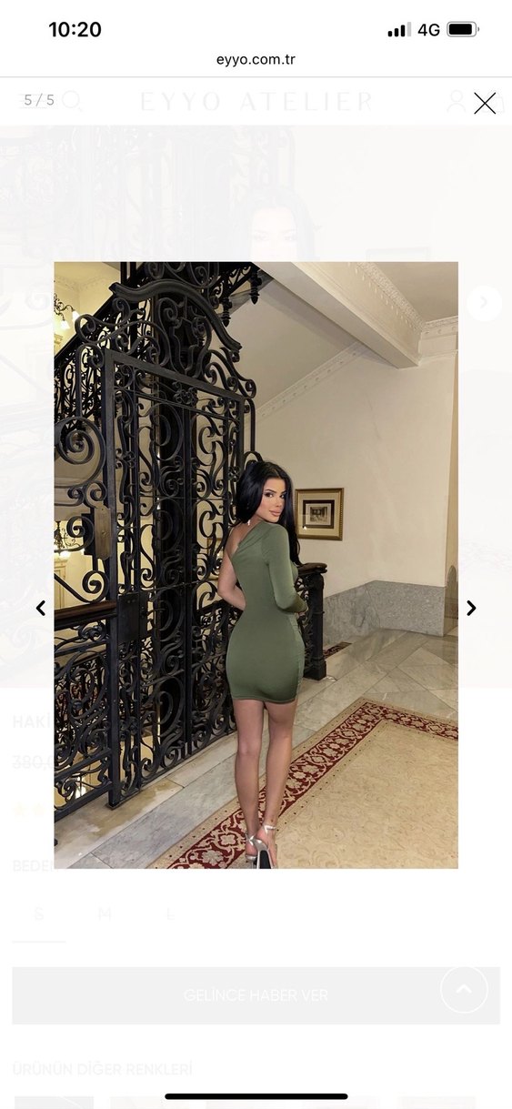 Asimetrik Tek Kollu Haki Mini Elbise - Görsel 5