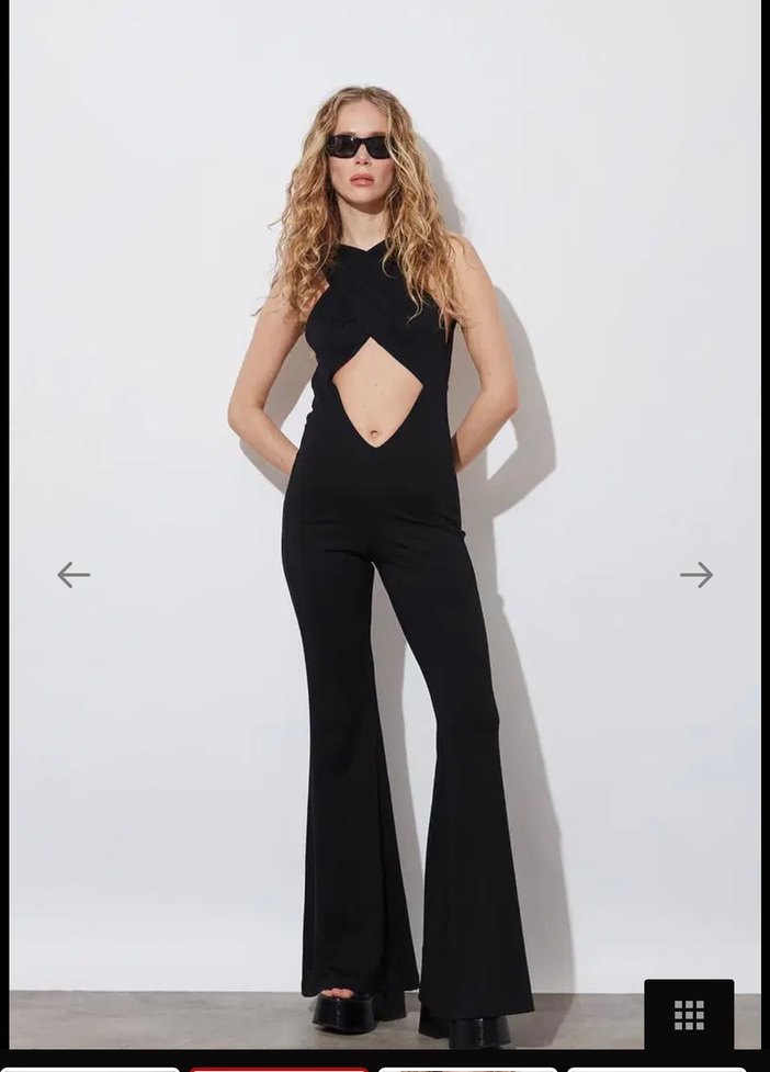 Siyah V Yaka Drapeli Tulum - Görsel 3