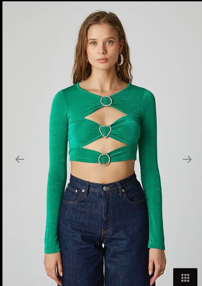 Yeşil V Yaka Tokalı Kadın Bluz - Görsel 3