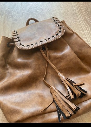 Kahverengi  Bohem Deri Sırt Çantası - Görsel 4