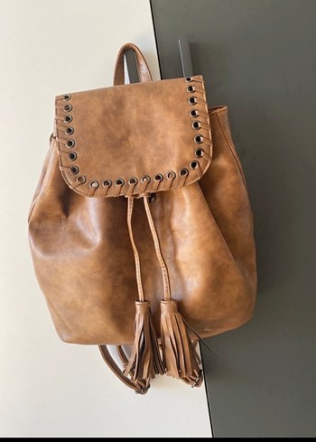 Kahverengi  Bohem Deri Sırt Çantası - Görsel 3