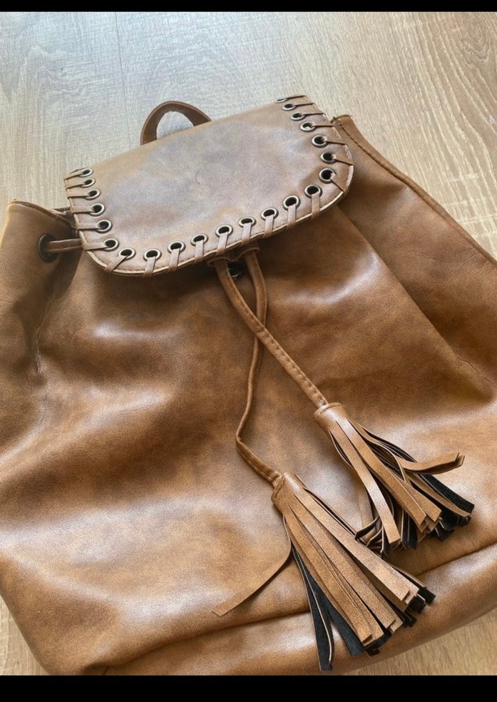 Kahverengi  Bohem Deri Sırt Çantası - Görsel 4