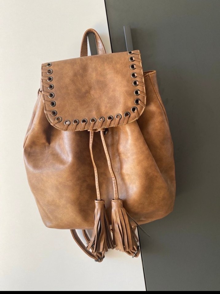 Kahverengi  Bohem Deri Sırt Çantası - Görsel 3