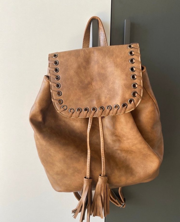 Kahverengi  Bohem Deri Sırt Çantası - Görsel 2
