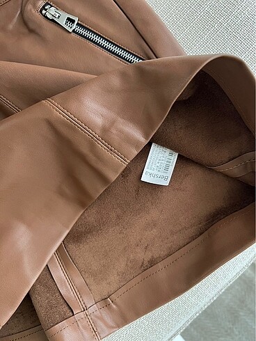 xs Beden kahverengi Renk Bershka suni deri mini etek