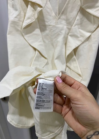 H&M %85 pamuklu krem elbise - Görsel 3