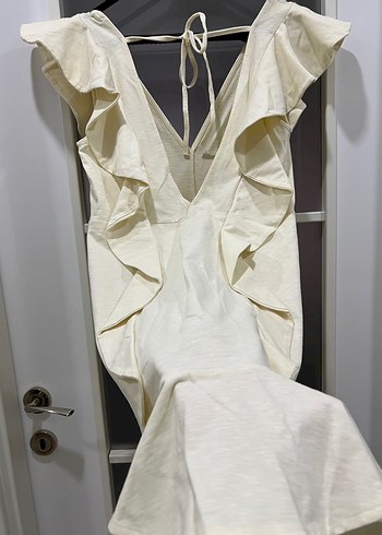 H&M %85 pamuklu krem elbise - Görsel 7